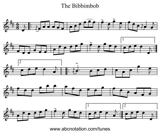 The Bibbimbob - staff notation