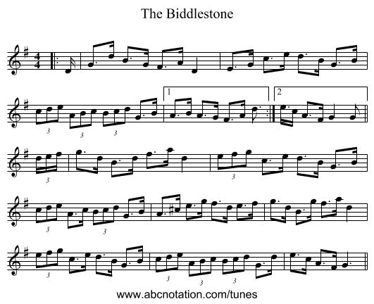The Biddlestone - staff notation