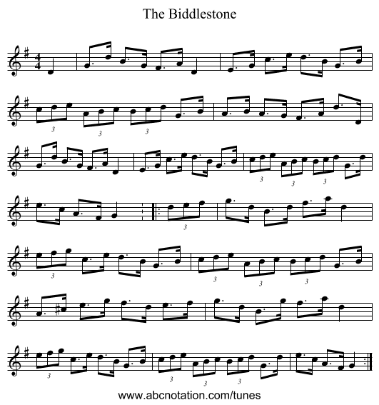 The Biddlestone - staff notation