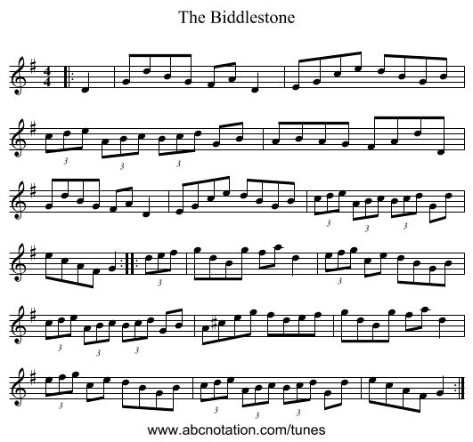 The Biddlestone - staff notation