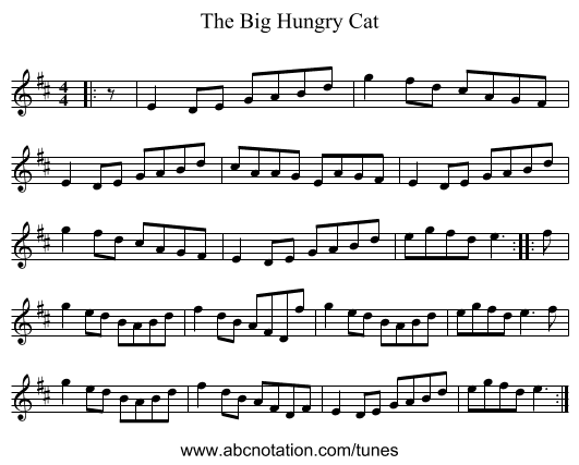 The Big Hungry Cat - staff notation