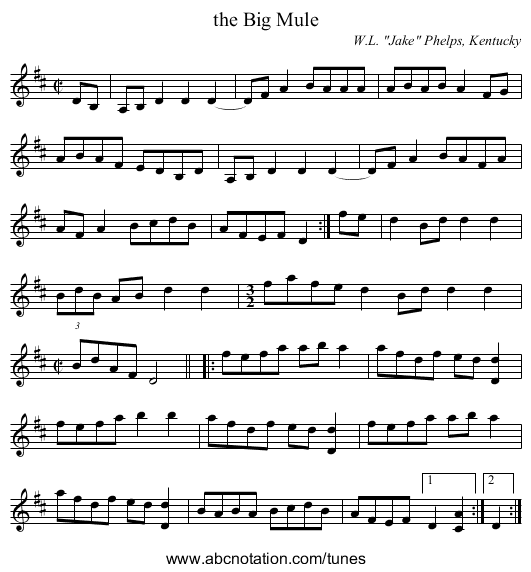 the Big Mule - staff notation