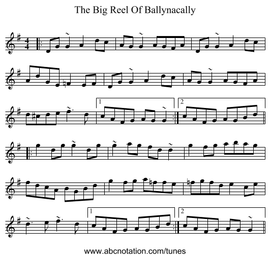 The Big Reel Of Ballynacally - staff notation