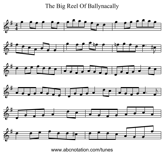 The Big Reel Of Ballynacally - staff notation