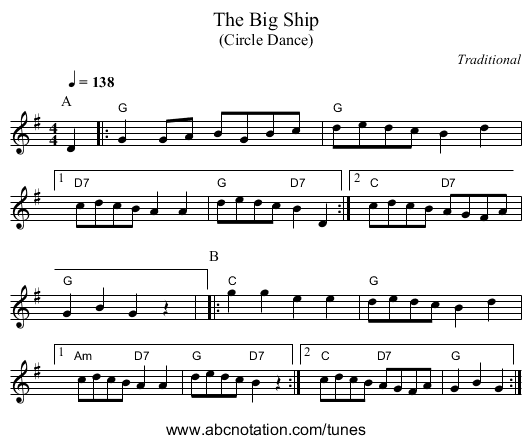 The Big Ship - staff notation