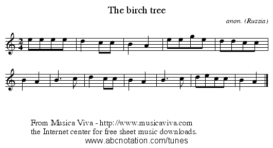 The birch tree - staff notation