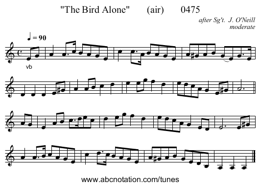 The Bird Alone       (air)       0475 - staff notation