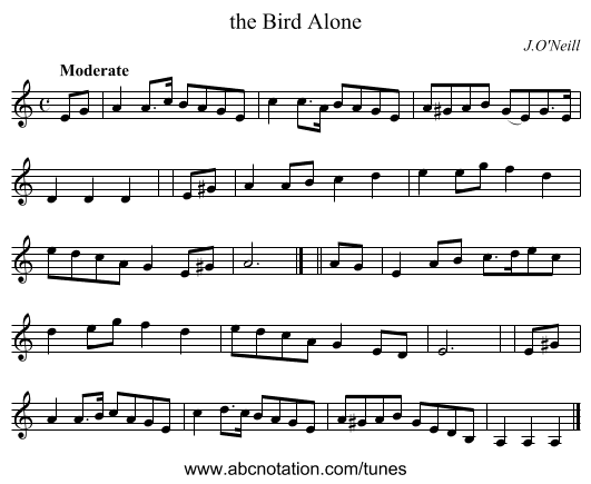 the Bird Alone - staff notation
