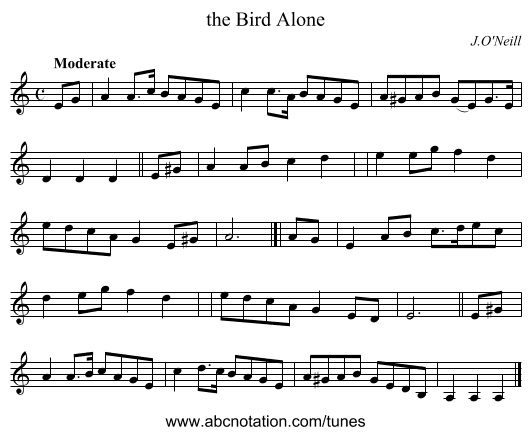 the Bird Alone - staff notation