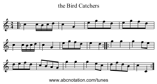 the Bird Catchers - staff notation