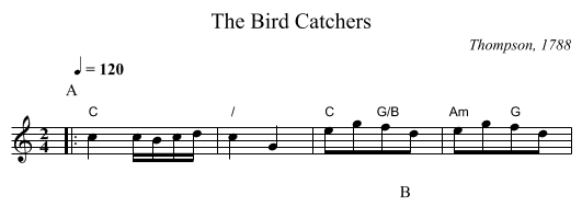The Bird Catchers - staff notation