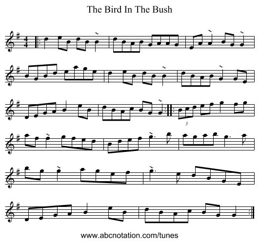 The Bird In The Bush - staff notation