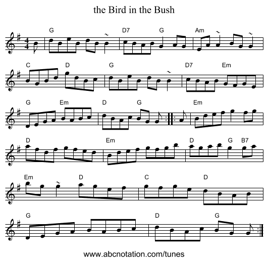 the Bird in the Bush - staff notation