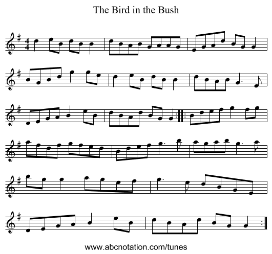 The Bird in the Bush - staff notation