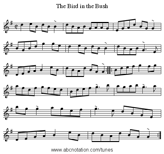 The Bird in the Bush - staff notation