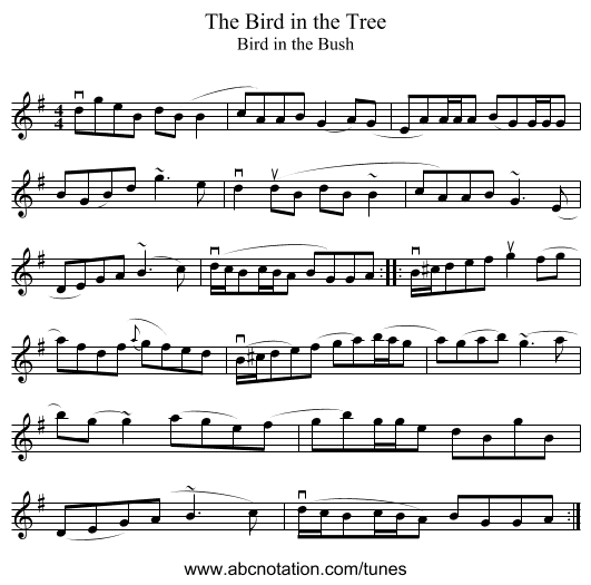 The Bird in the Tree - staff notation