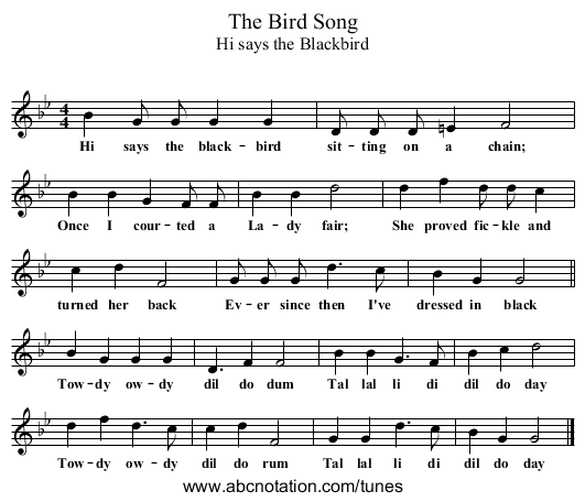 The Bird Song - staff notation