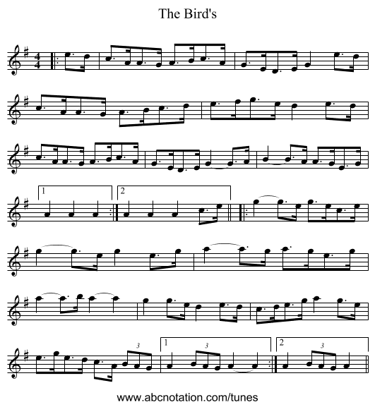 The Bird's - staff notation