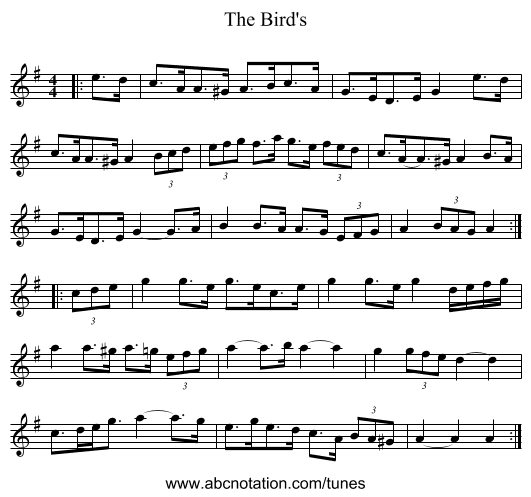 The Bird's - staff notation
