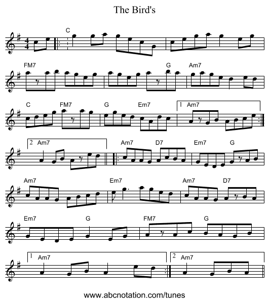 The Bird's - staff notation