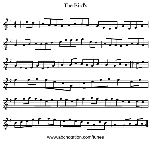 The Bird's - staff notation