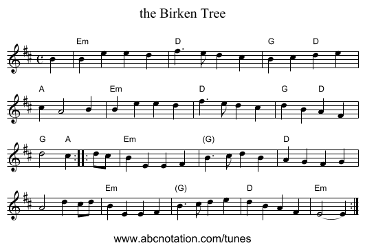 the Birken Tree - staff notation