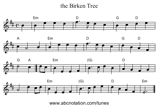 the Birken Tree - staff notation