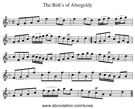 The Birk's of Abergeldy - staff notation