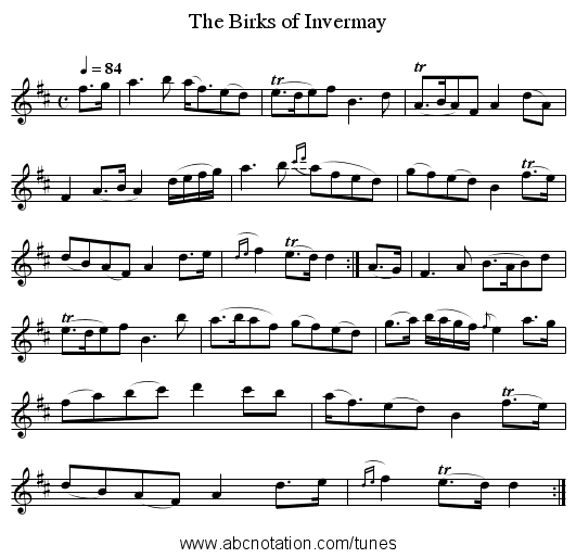 The Birks of Invermay - staff notation