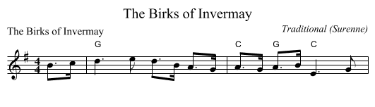 The Birks of Invermay - staff notation