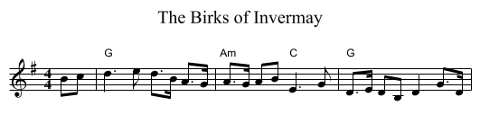 The Birks of Invermay - staff notation