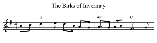 The Birks of Invermay - staff notation