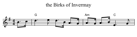 the Birks of Invermay - staff notation