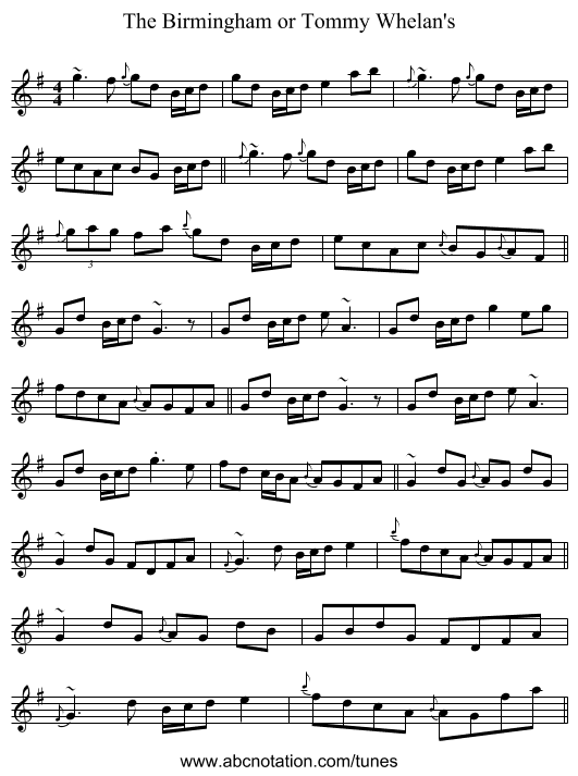 The Birmingham or Tommy Whelan's - staff notation