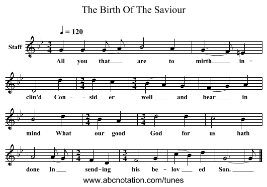 The Birth Of The Saviour - staff notation