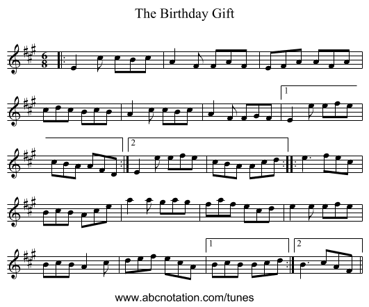 The Birthday Gift - staff notation