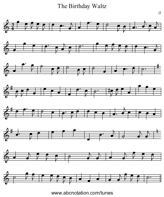 The Birthday Waltz - staff notation