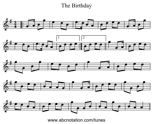The Birthday - staff notation