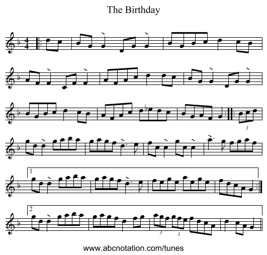 The Birthday - staff notation