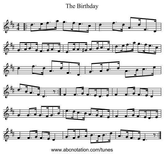 The Birthday - staff notation