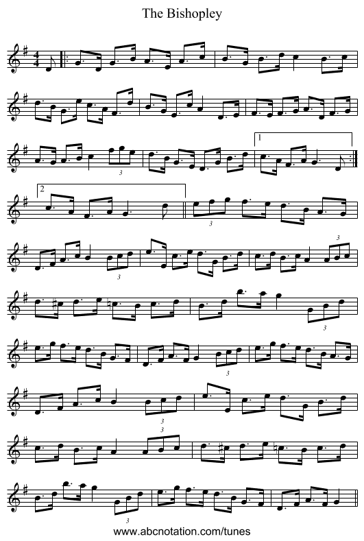 The Bishopley - staff notation