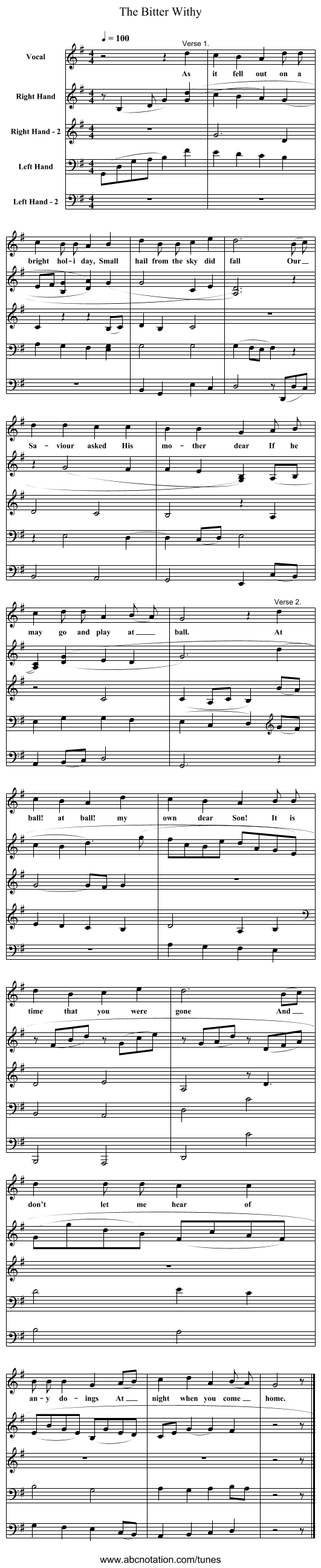 The Bitter Withy - staff notation