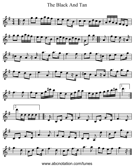 The Black And Tan - staff notation
