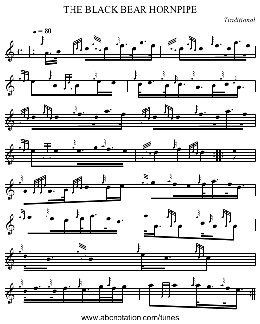 THE BLACK BEAR HORNPIPE - staff notation