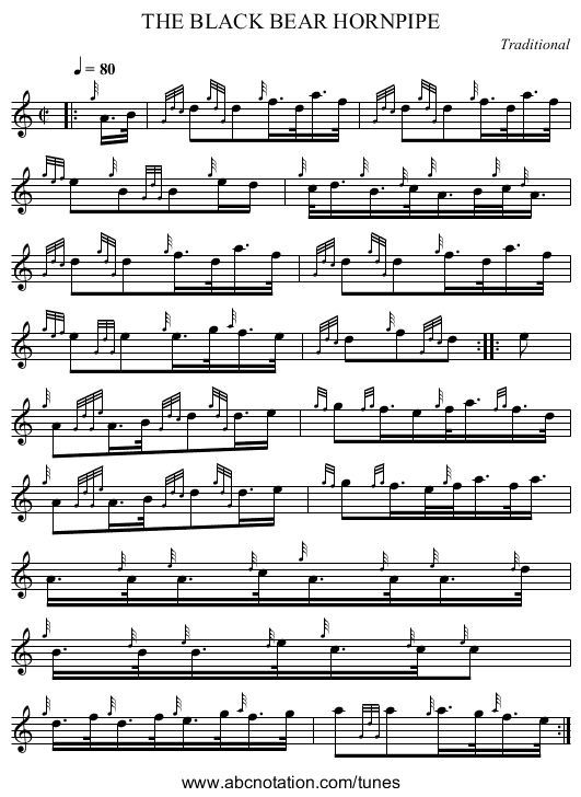 THE BLACK BEAR HORNPIPE - staff notation
