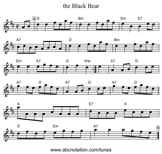 the Black Bear - staff notation
