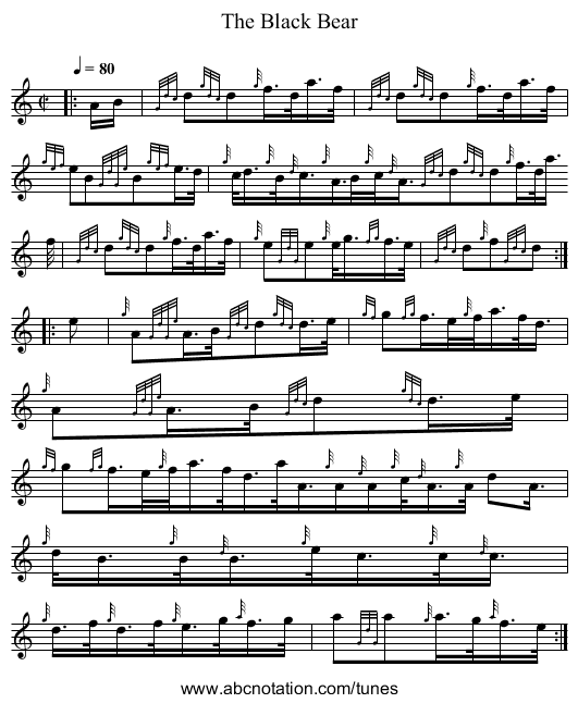 The Black Bear - staff notation