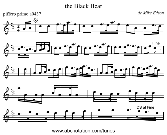 the Black Bear - staff notation