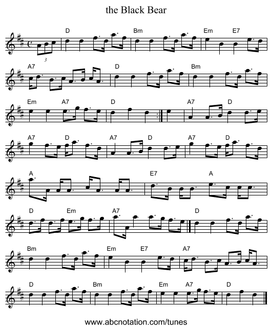 the Black Bear - staff notation