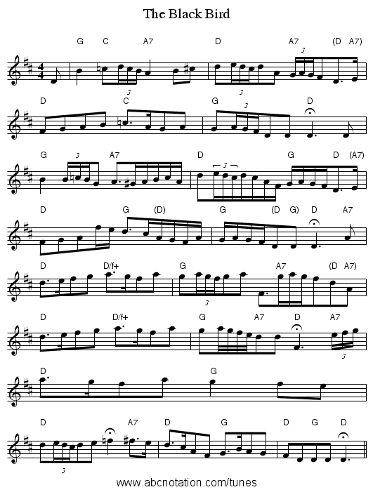 The Black Bird - staff notation